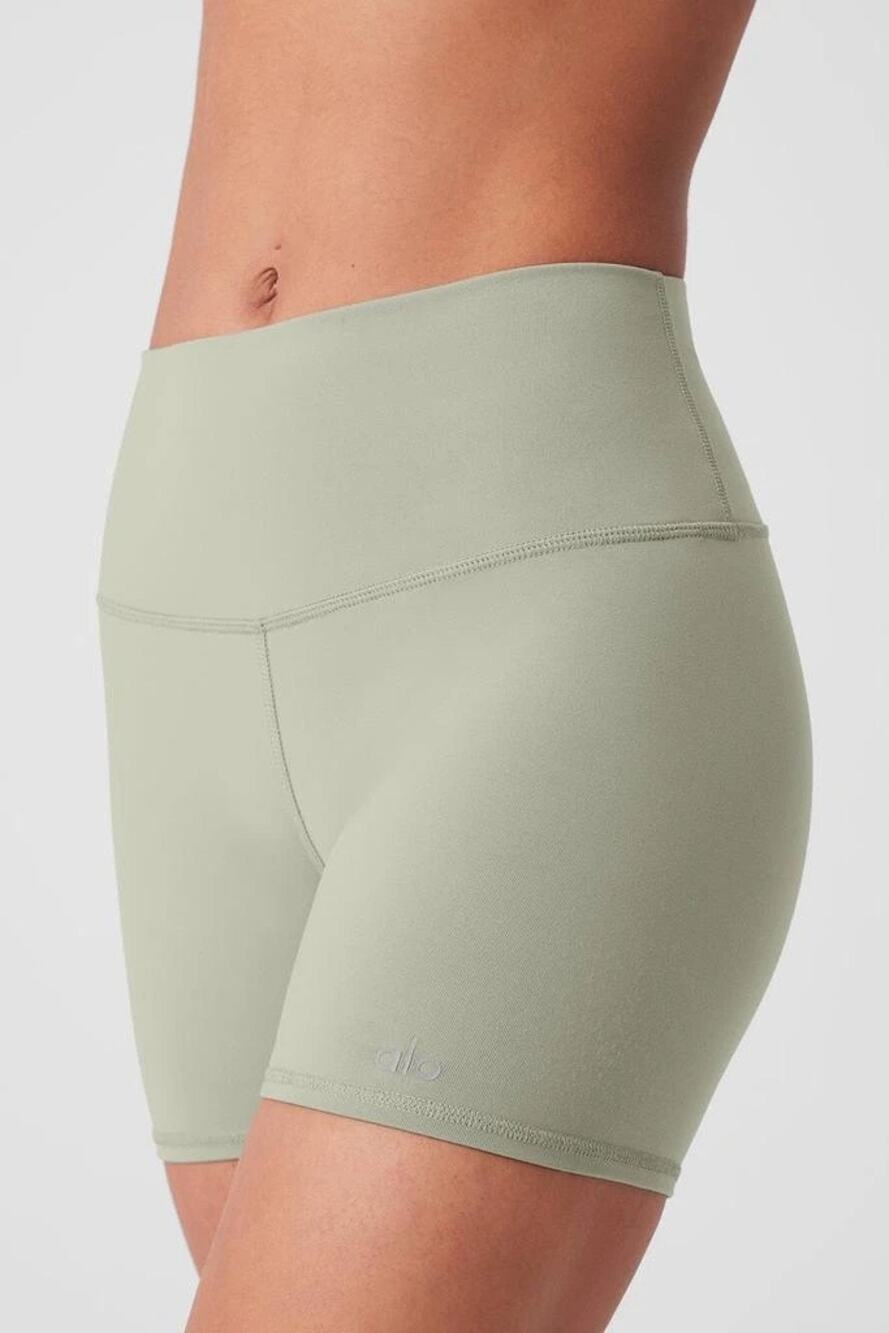 Alo Yoga Airbrush 5” Sage Green High Waist Biker Athletic Workout Shorts S